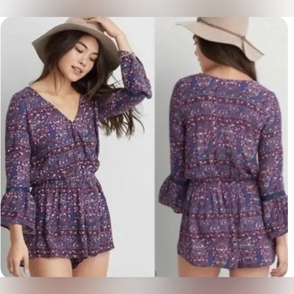 American Eagle long sleeve boho wrap top romper size medium - Picture 1 of 8